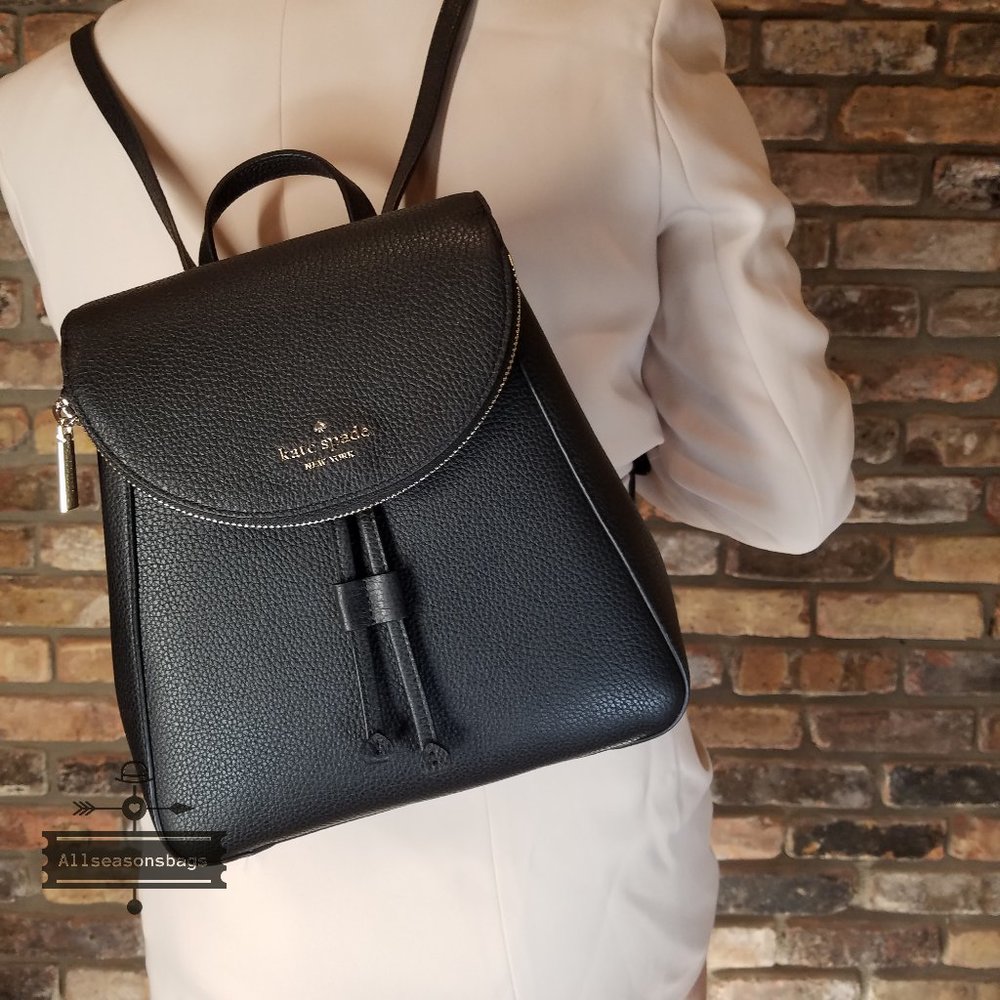 AUTHENTIC AND NEW  Kate Spade Medium Flap Backpack BLACK LEILA NWT